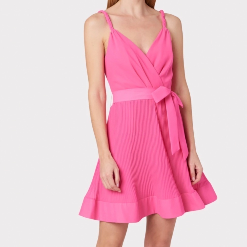 Milly of New York Hot Pink Pleated Mini Dress with Tie Waist